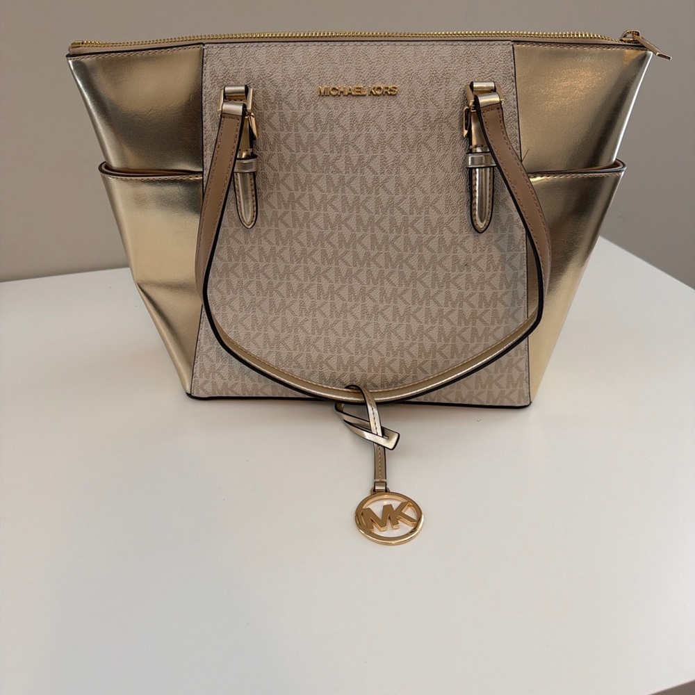 Michael Kors Metallic Gold and Beige Tote with matching wallet